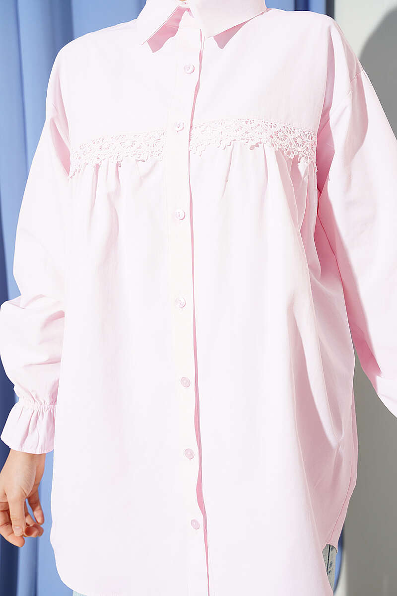 Robası Dantelli Poplin Gömlek