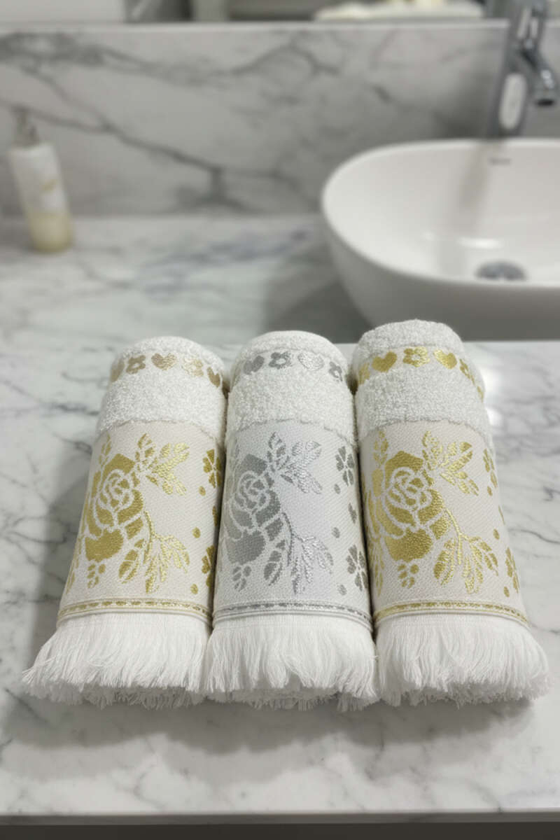 Fringed 3 pcs Hand Face Towel Asorti 1