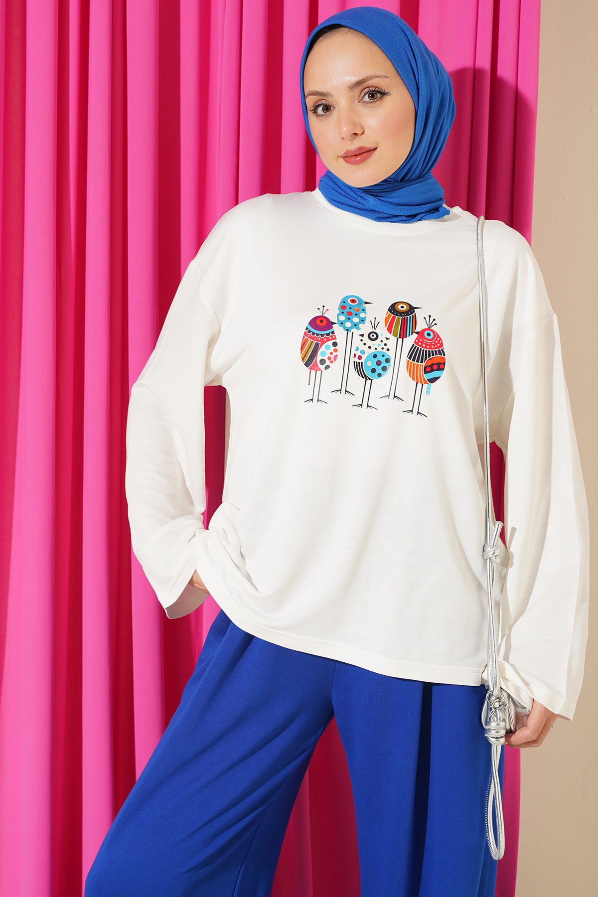 Crew Neck Printed Two-Piece Set Brown