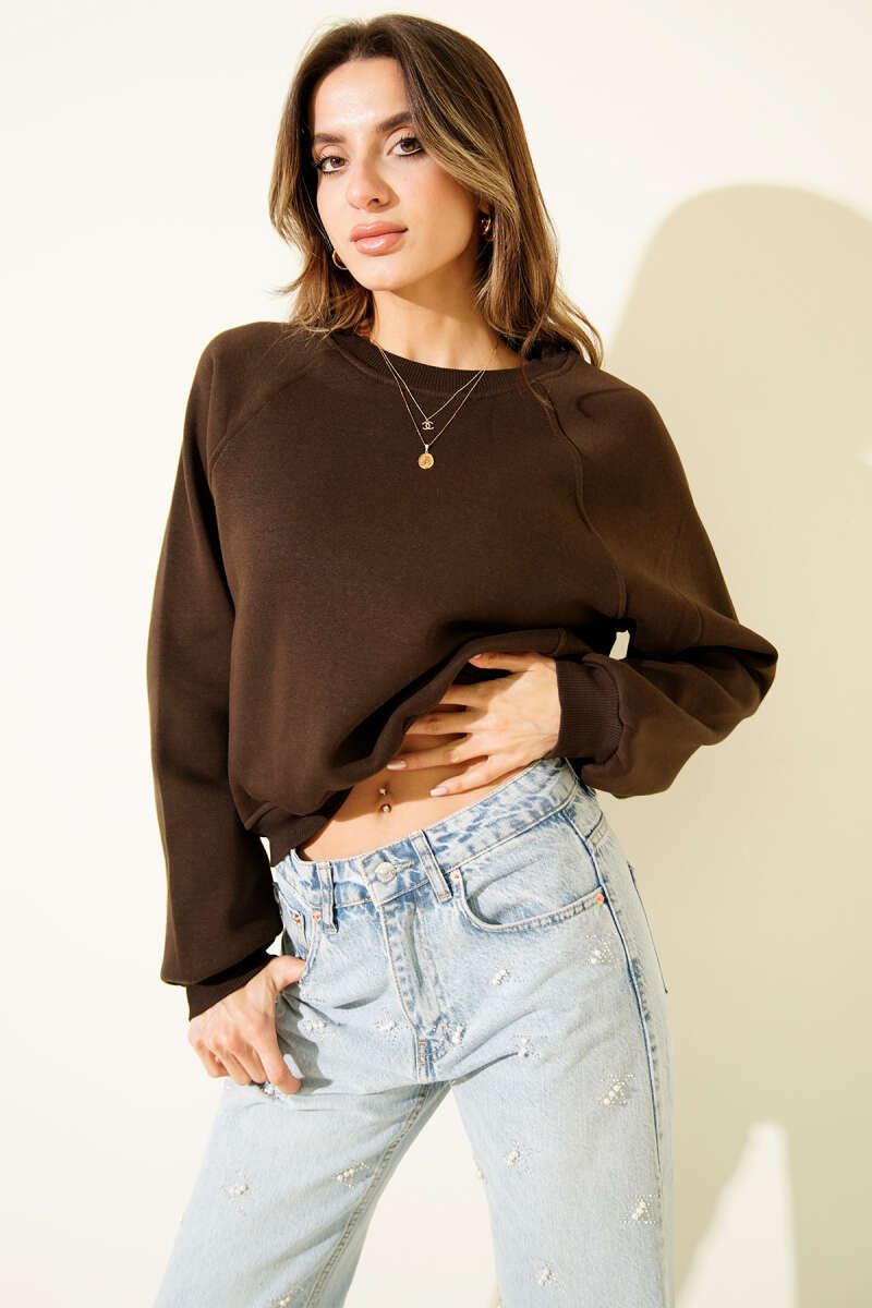 Şardonlu Basic Kısa Sweatshirt