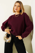 Şardonlu Basic Kısa Sweatshirt Mürdüm
