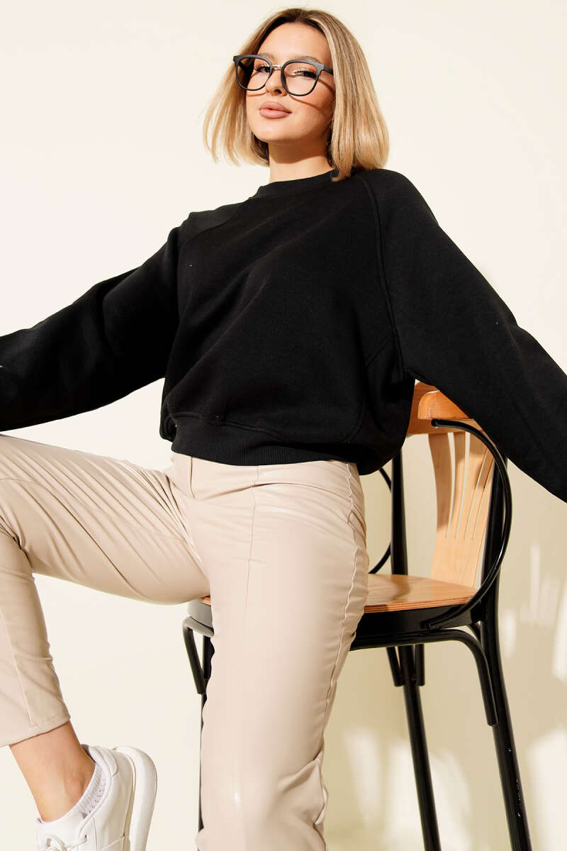 Şardonlu Basic Kısa Sweatshirt