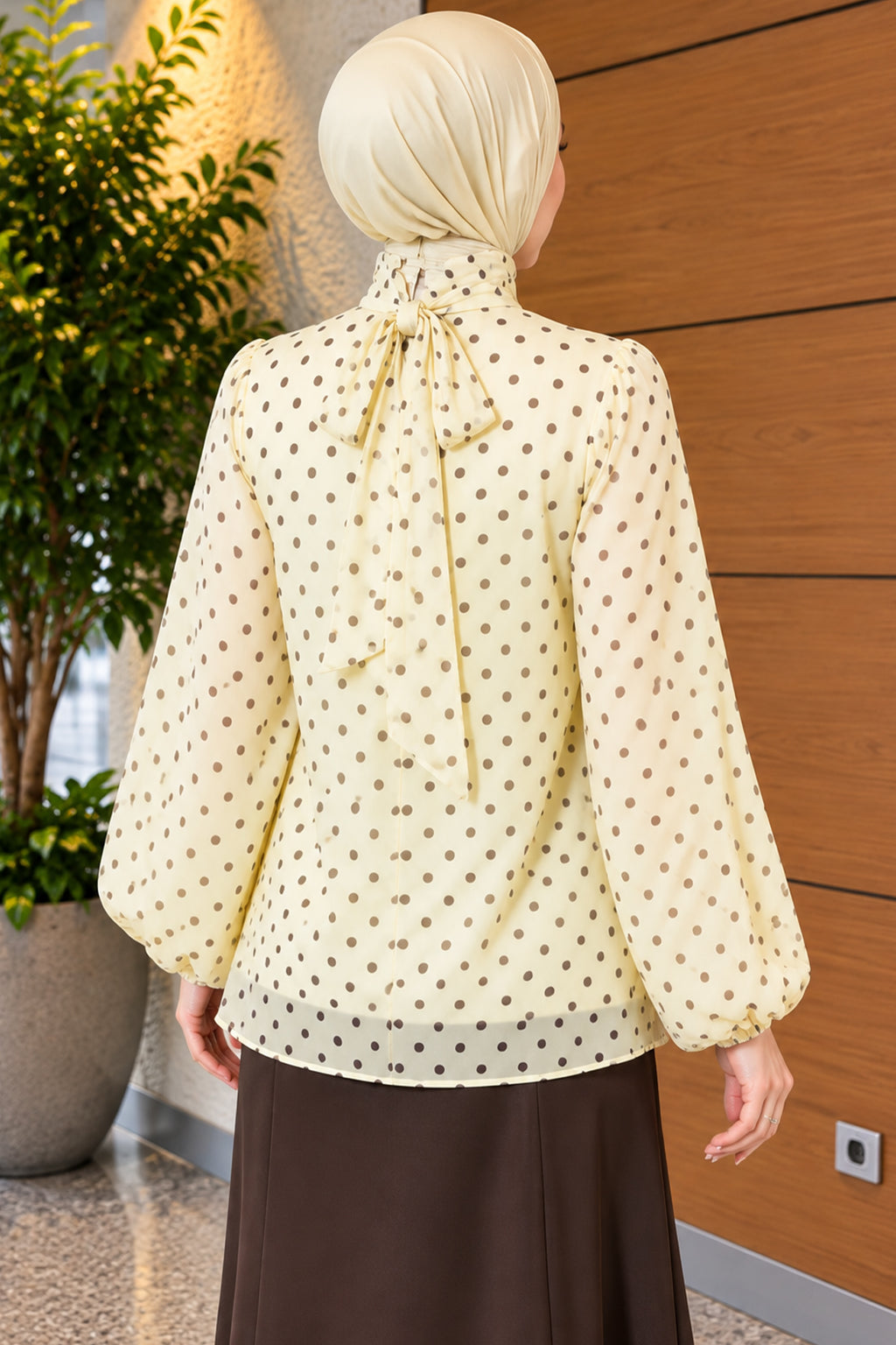 Chiffon Tunic with Polka Dot Collar Ties