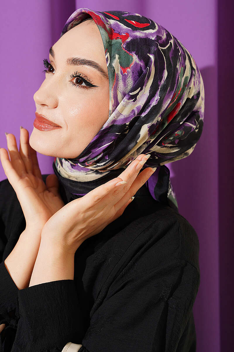 Sarmal Desen Elegance Eşarp Siyah Mor