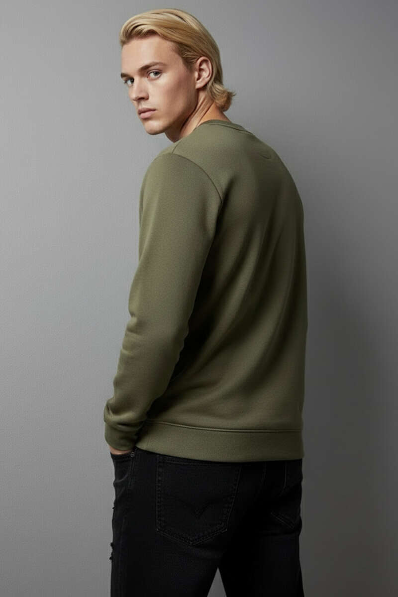 Scuba Bisiklet Yaka Erkek Sweatshirt Haki