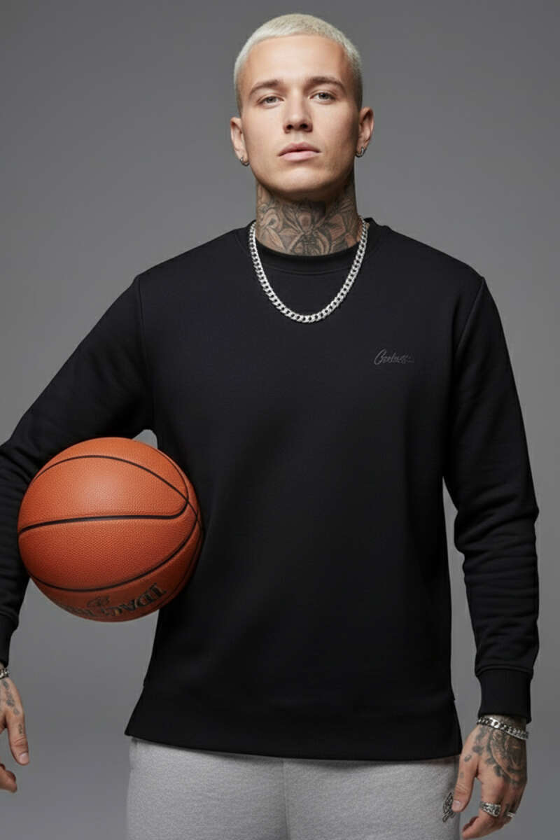 Scuba Bisiklet Yaka Erkek Sweatshirt Siyah