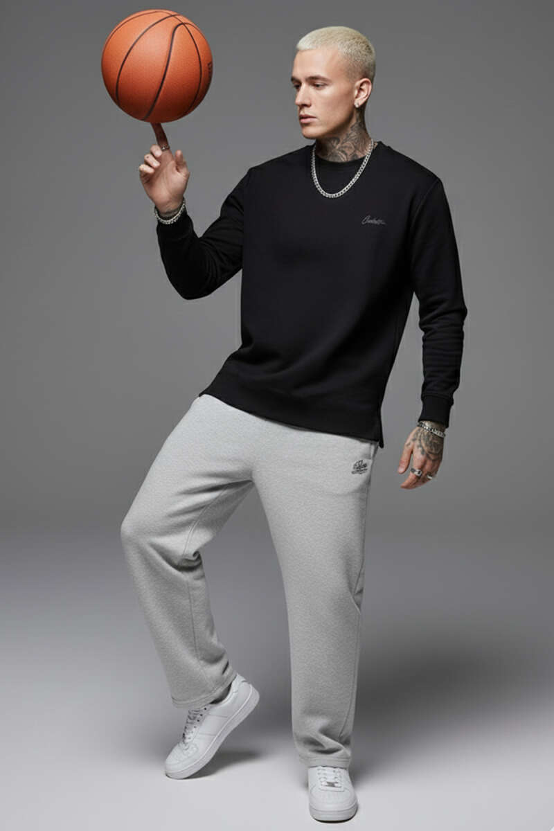 Scuba Bisiklet Yaka Erkek Sweatshirt Siyah