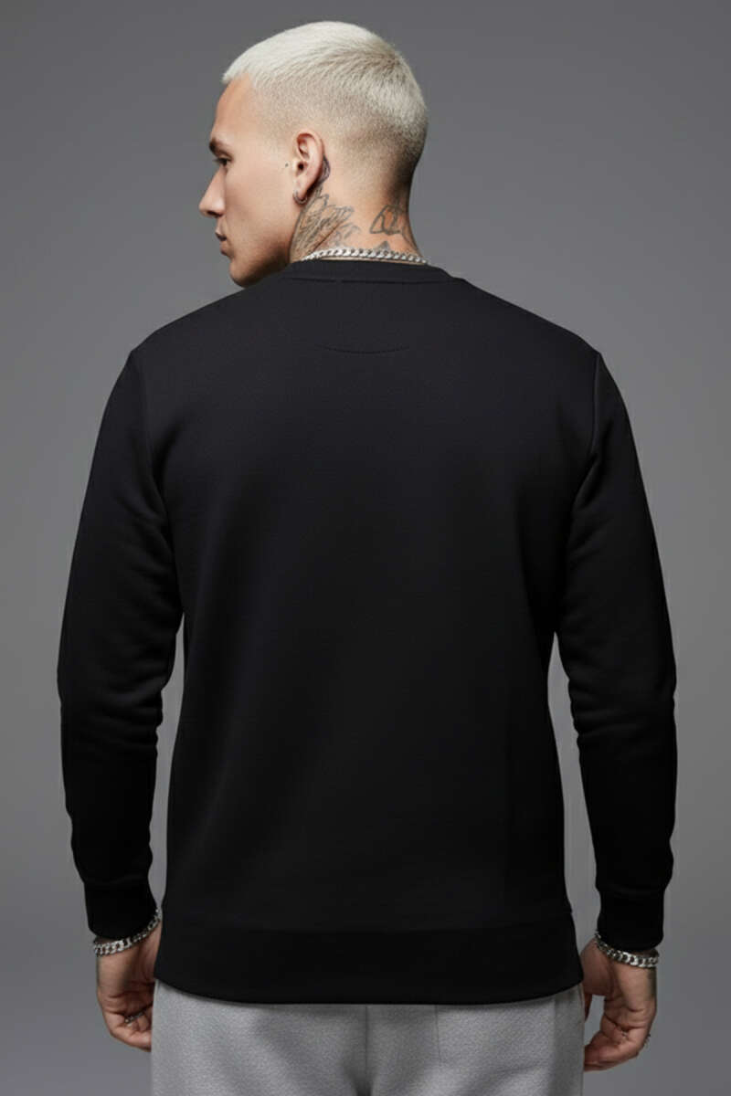 Scuba Bisiklet Yaka Erkek Sweatshirt Siyah