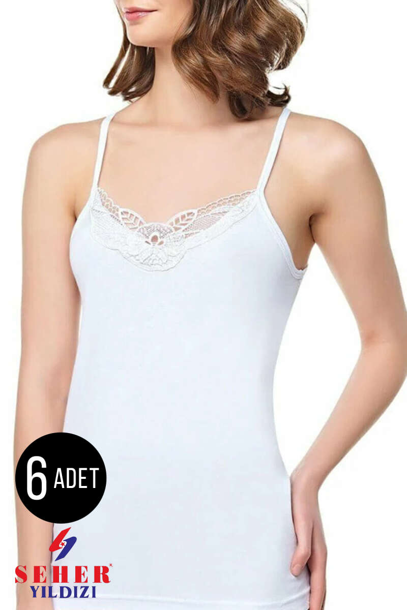Seher Yıldızı Kadın 6'lı Askılı Yaka Güpürlü Atlet