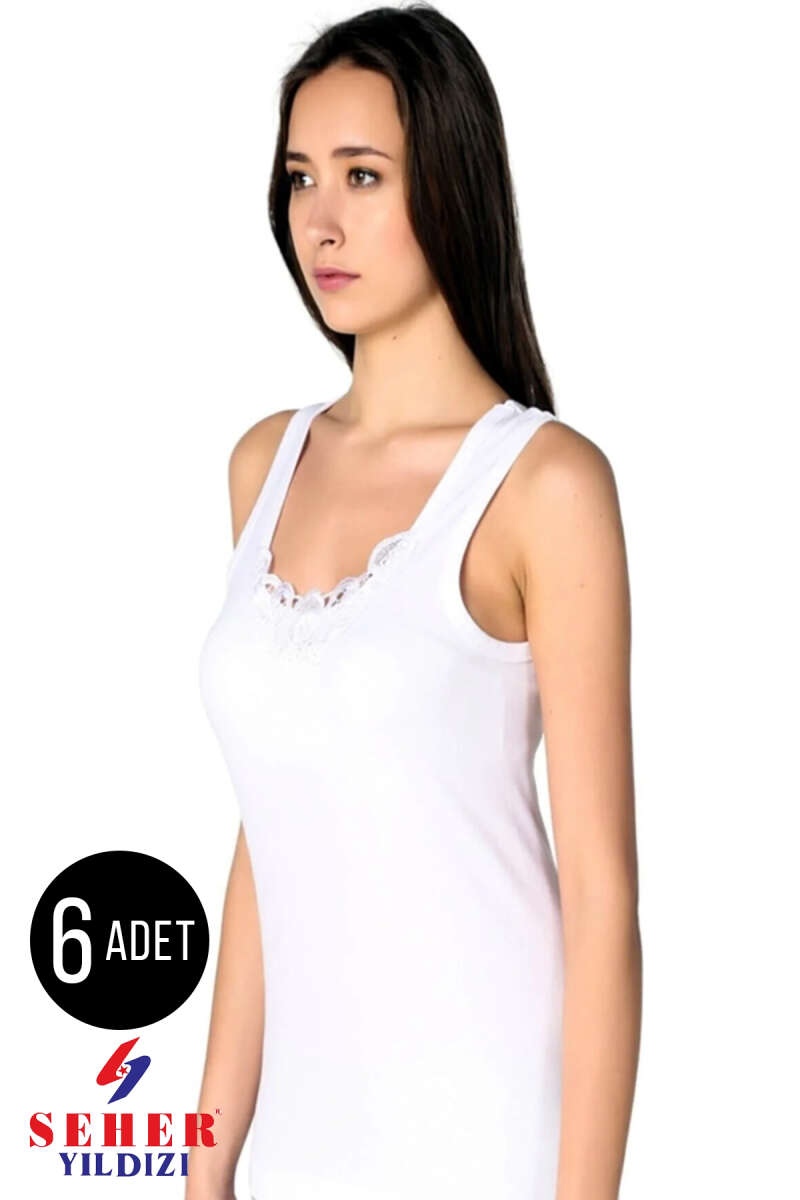 Seher Yıldızı Kadın 6'lı Geniş Askılı Güpürlü Atlet
