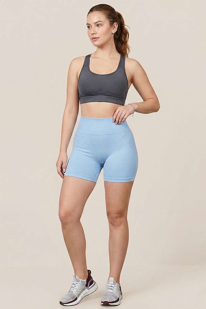 Şekillendiricili Kısa Spor Tayt Buz Mavisi