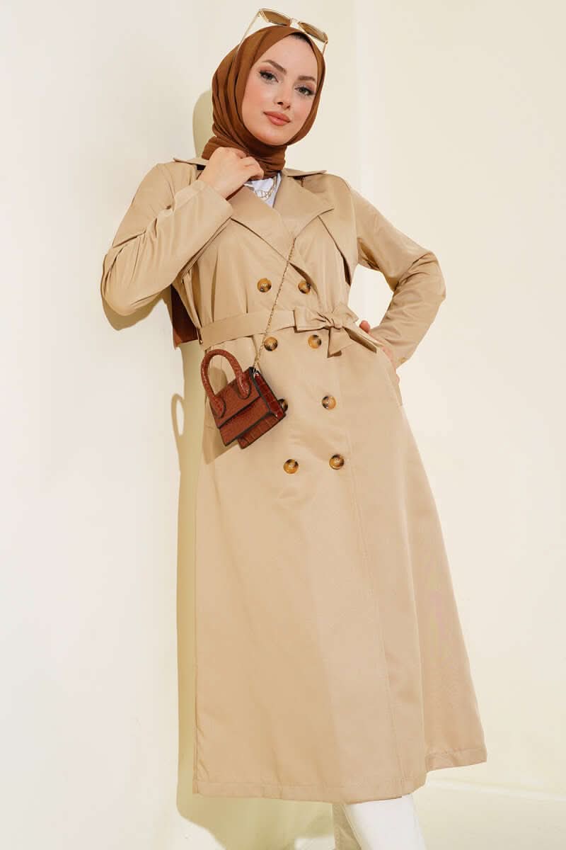 Sekiz Düğmeli Kuşaklı Trençkot