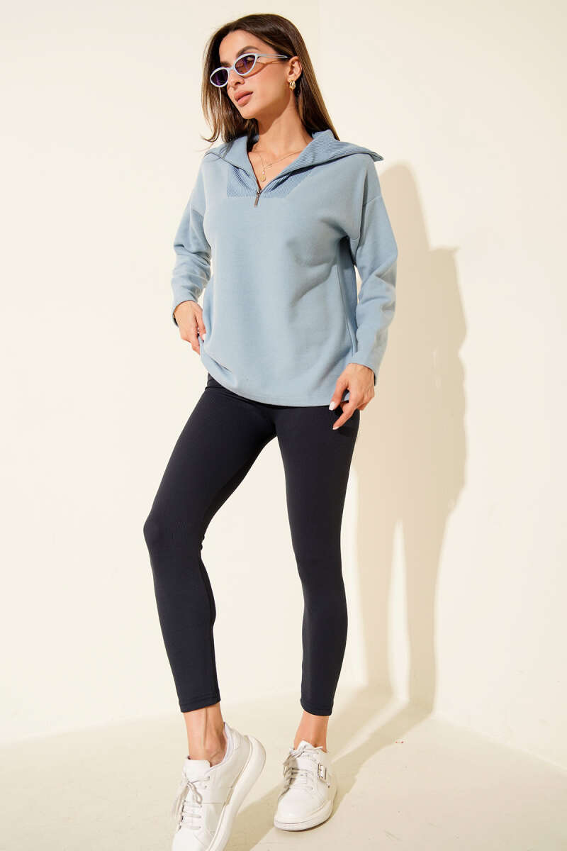Selanik Yaka Fermuarlı Sweatshirt