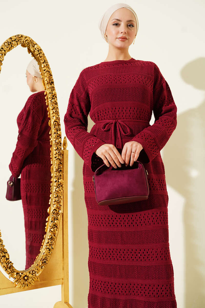 Stripe Openwork Pattern Knitted Dress
