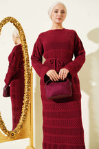 Stripe Openwork Pattern Knitted Dress