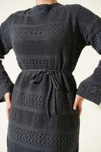 Stripe Openwork Pattern Knitted Dress