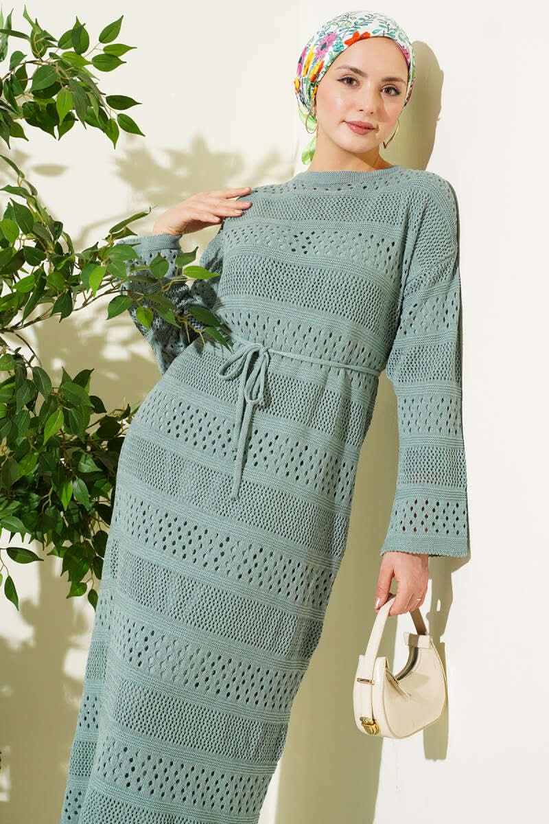 Stripe Openwork Pattern Knitted Dress