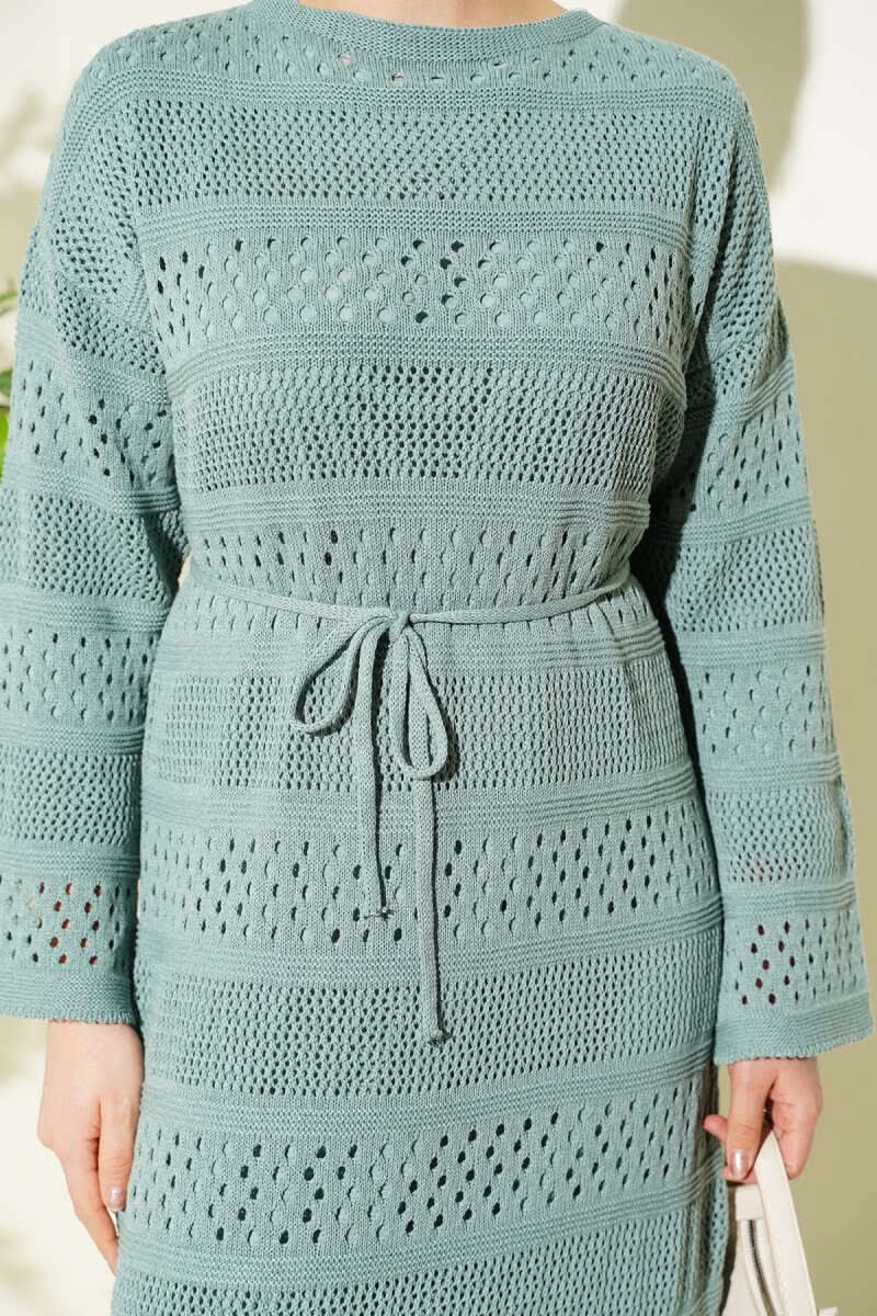 Stripe Openwork Pattern Knitted Dress