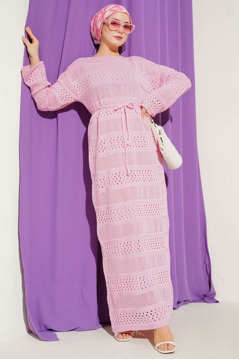 Stripe Openwork Pattern Knitted Dress