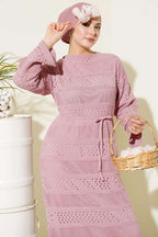 Stripe Openwork Pattern Knitted Dress