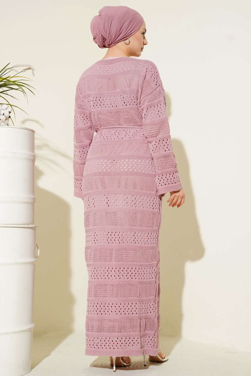 Stripe Openwork Pattern Knitted Dress
