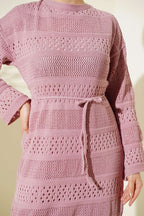 Stripe Openwork Pattern Knitted Dress