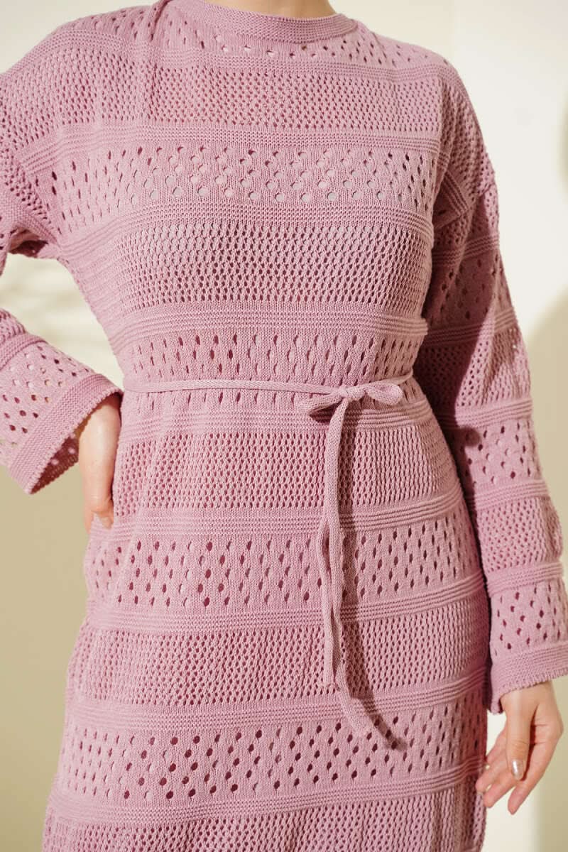 Stripe Openwork Pattern Knitted Dress