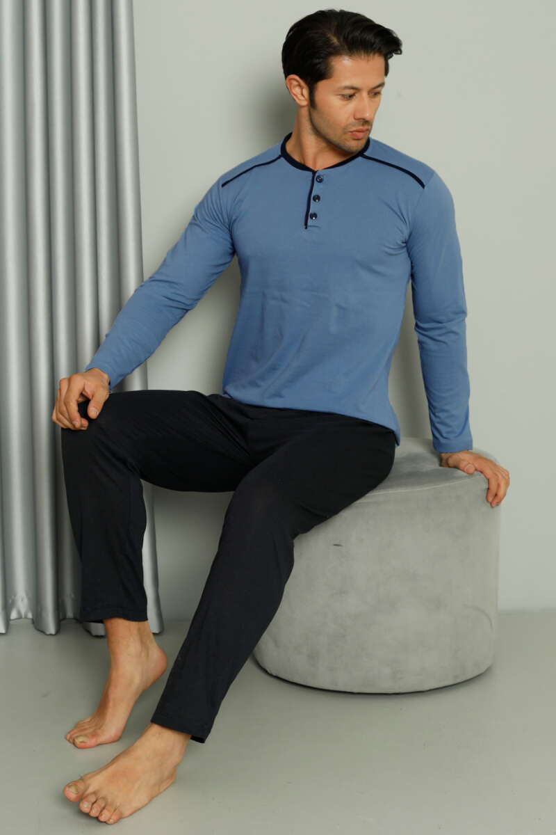 Şerit Detaylı Uzun Kol Erkek Pijama Takım