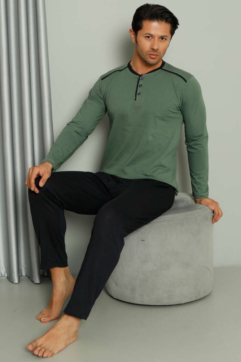 Şerit Detaylı Uzun Kol Erkek Pijama Takım