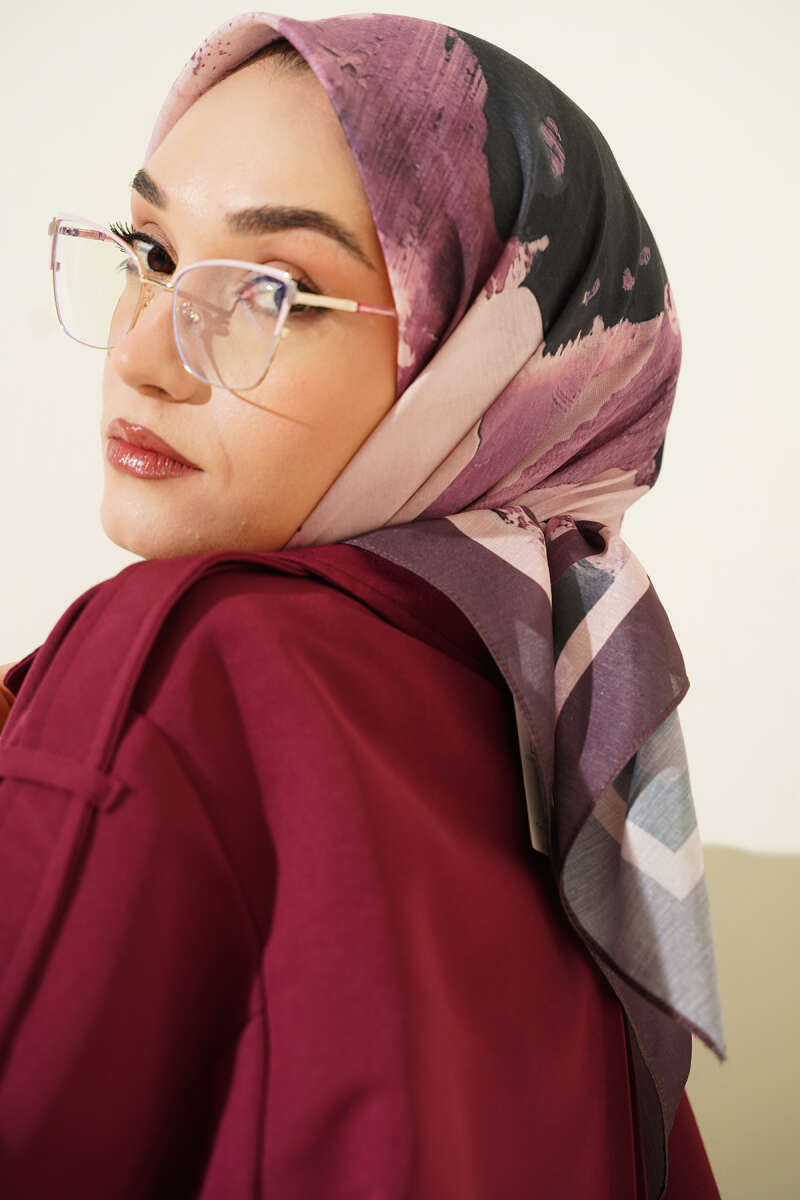 Şerit Geçişli Desen Detaylı Eşarp Acı Kahve