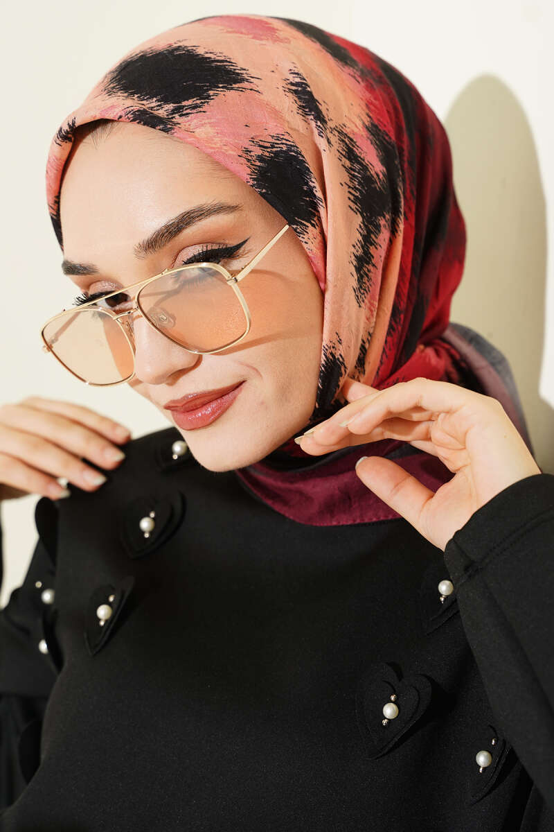 Şerit Geçişli Desenli Bambu Eşarp