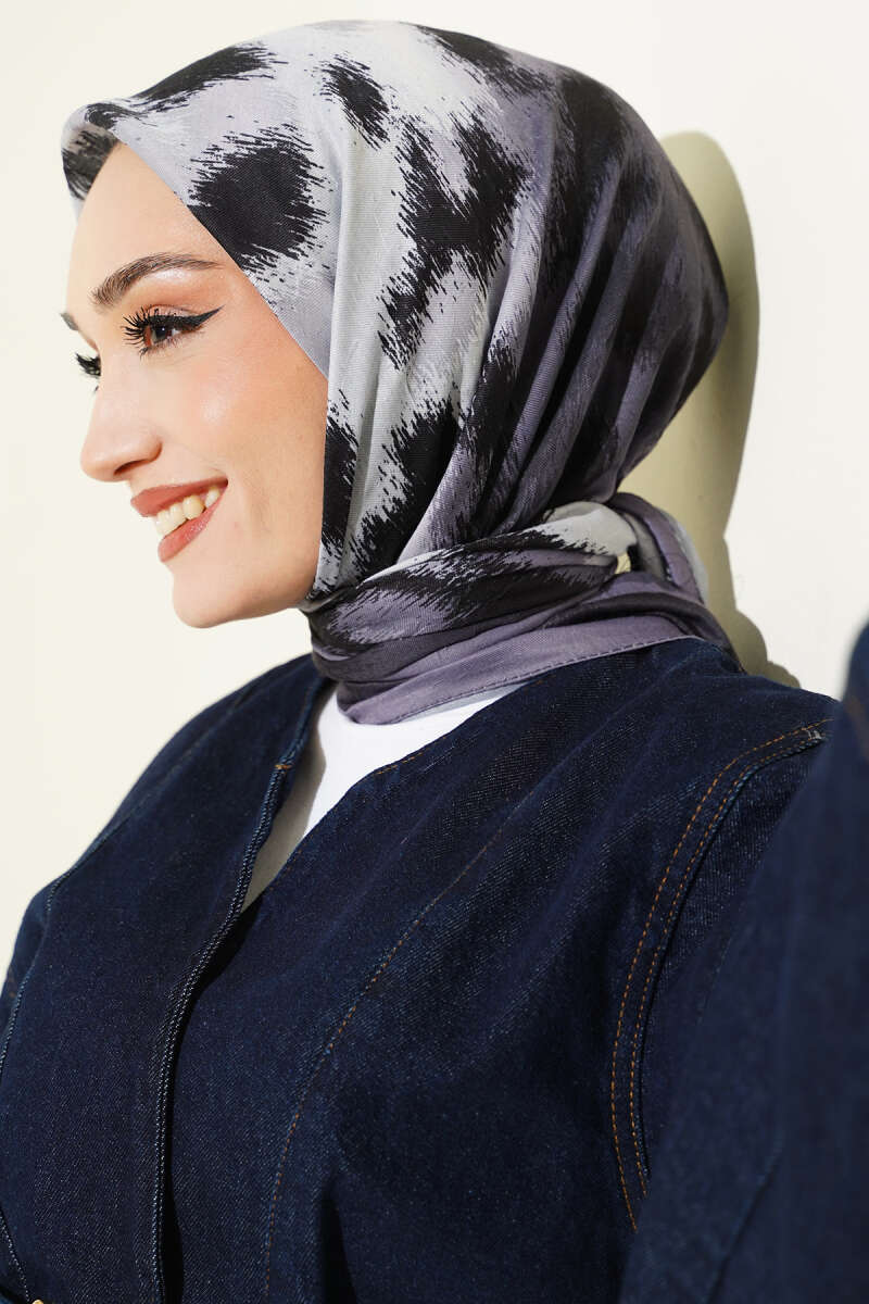 Şerit Geçişli Desenli Bambu Eşarp