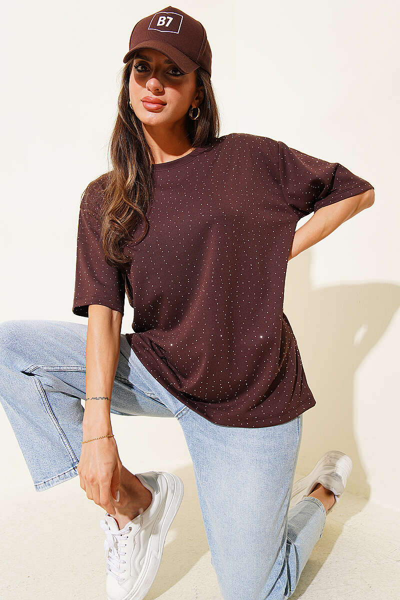 Serpme Taşlı Basic T-shirt