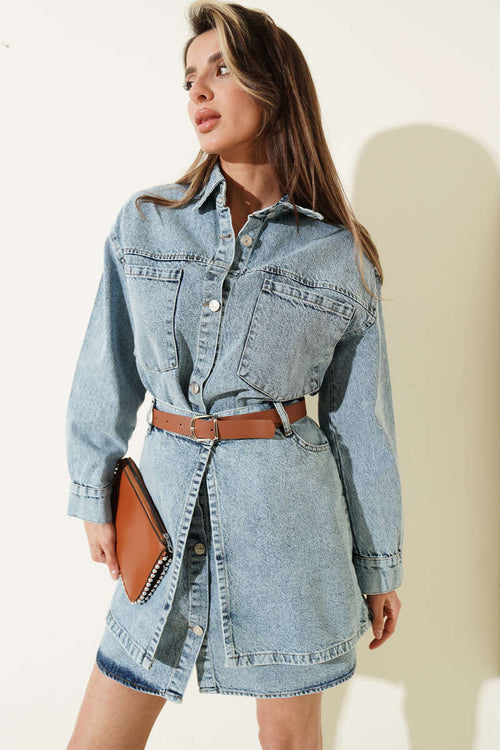 Seyyar Etekli Mini Kot Elbise Kot Mavisi