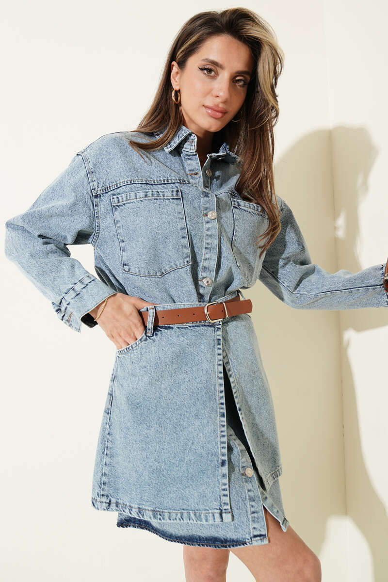 Seyyar Etekli Mini Kot Elbise Kot Mavisi