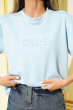 Shouke Kabartmalı T-shirt Buz Mavisi