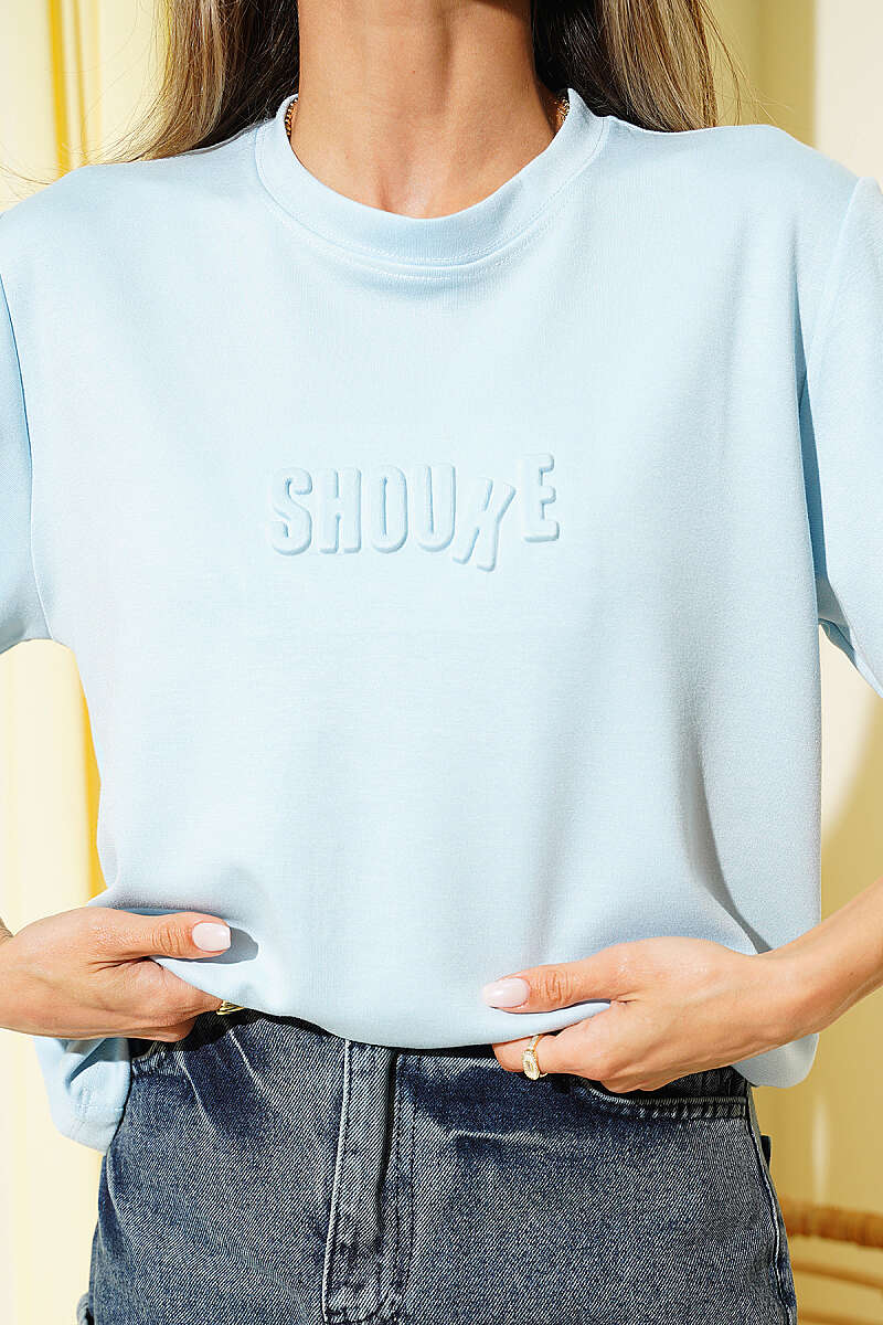 Shouke Kabartmalı T-shirt Buz Mavisi