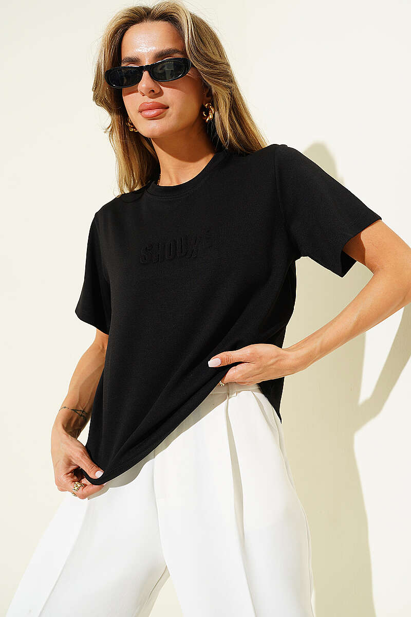 Shouke Kabartmalı T-shirt Siyah