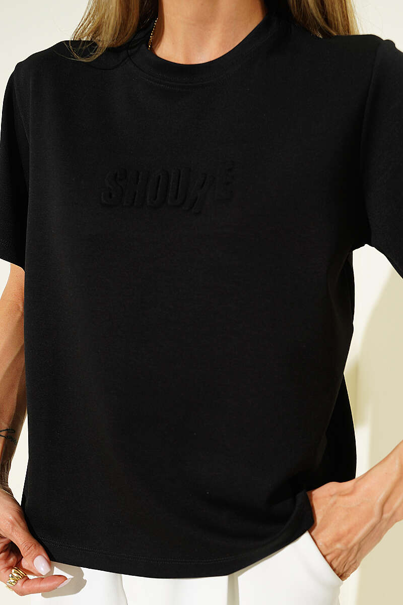 Shouke Kabartmalı T-shirt Siyah