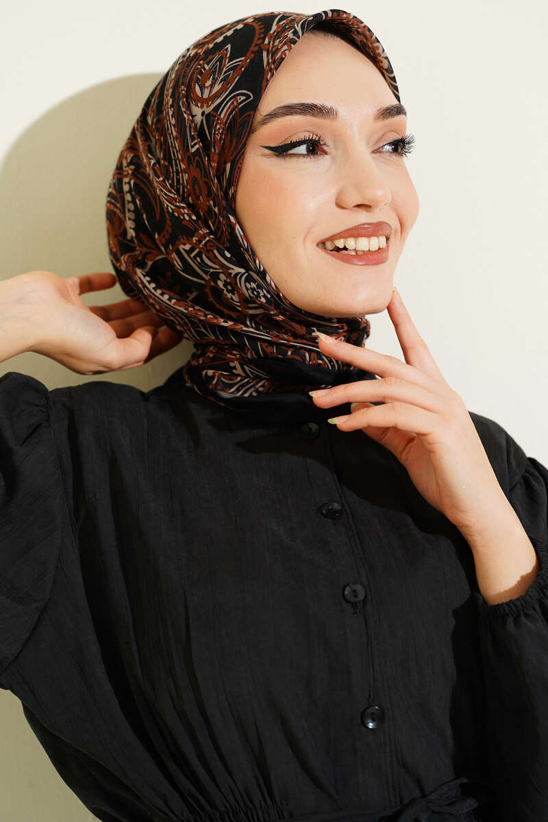 Paisley Flamu Cotton Eşarp Siyah Kahve