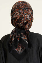 Paisley Flamu Cotton Eşarp Siyah Kahve