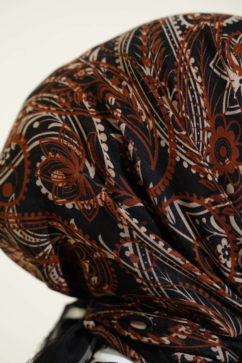 Paisley Flamu Cotton Eşarp Siyah Kahve
