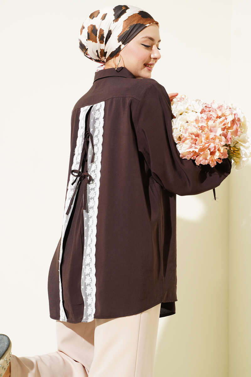 Rücken Schnürung Tensel Shirt Bitter Brown