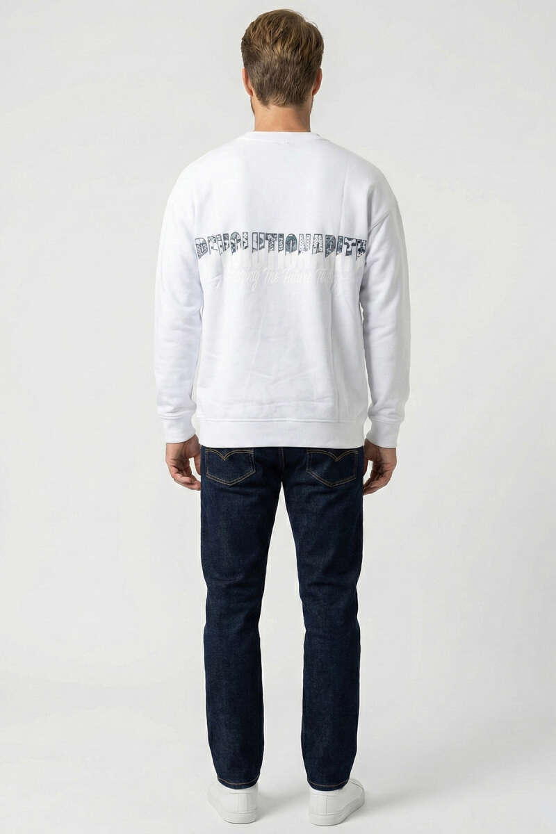 Sırt Ve Yaka Baskılı Erkek Sweatshirt