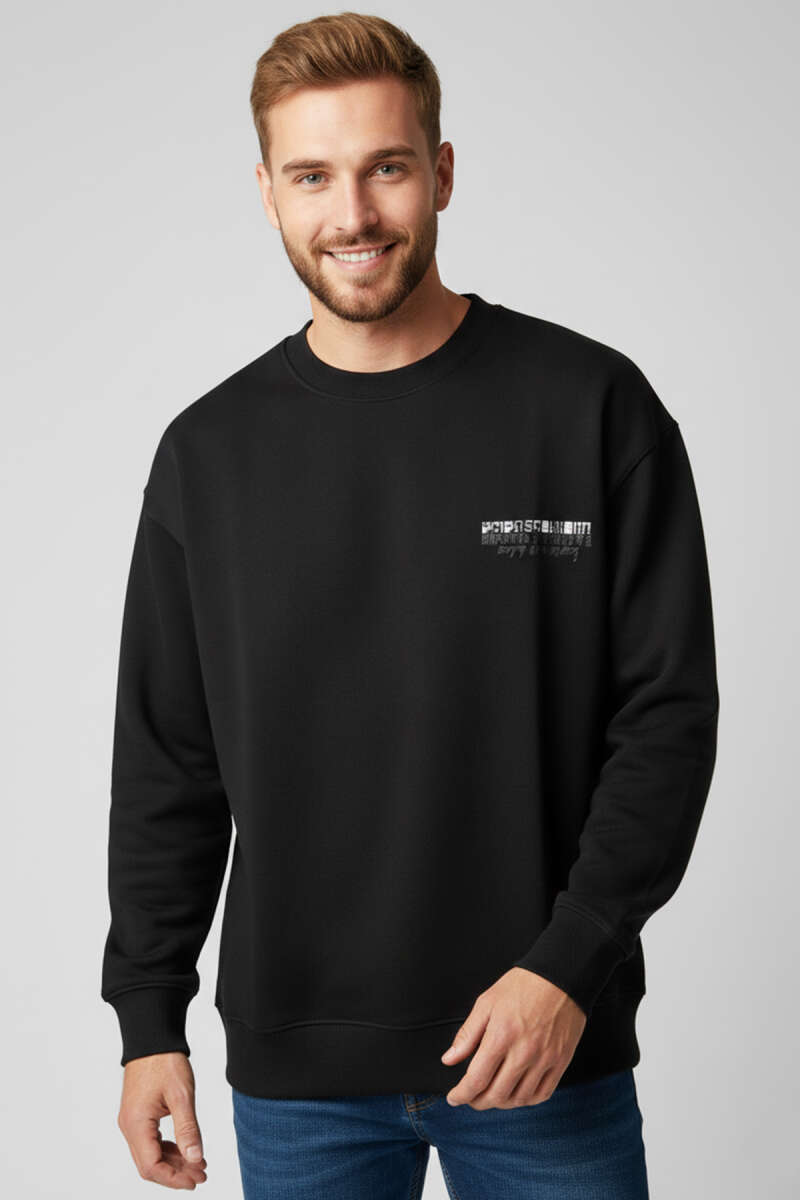 Sırt Ve Yaka Baskılı Erkek Sweatshirt