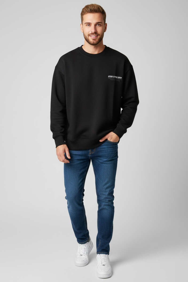 Sırt Ve Yaka Baskılı Erkek Sweatshirt