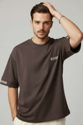 Sırt Yazılı Oversize Erkek T-shirt Acı Kahve