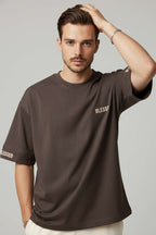 Sırt Yazılı Oversize Erkek T-shirt Acı Kahve