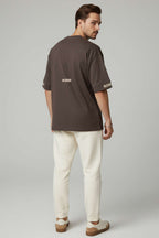 Sırt Yazılı Oversize Erkek T-shirt Acı Kahve