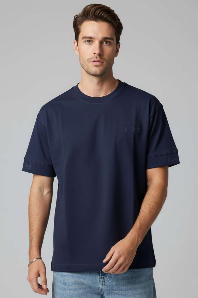 Sırt Yazılı Oversize Erkek T-shirt Lacivert